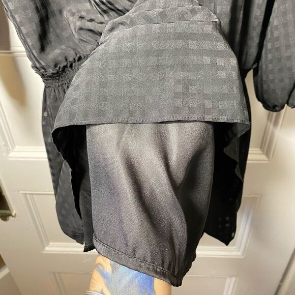 Waverly Grey | Sasha Check Pattern Drop Waist Blouson Mini Dress Black Sz Small - Picture 7 of 11